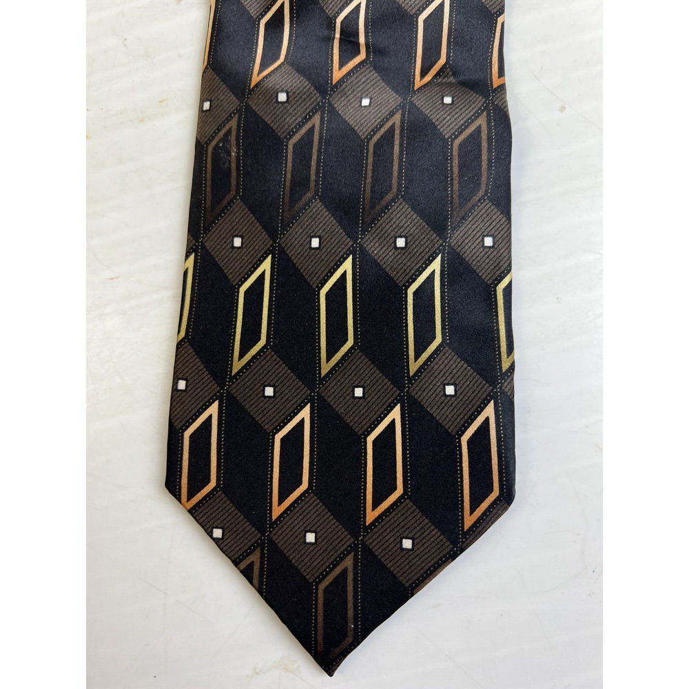 Kilburne And Finch Fine Clothiers Silk Tie 3.5" Black Geometric Business Work
